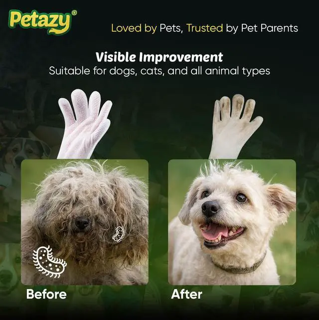 Alt view image 5 of 7 - Pet Glove Wipes for Dogs & Cats Hypoallergenic Thick Cleaning Gloves with Aloe & Coconut Oil for Paws, Face, Ears & Butt, Instant No Rinse Grooming Wipes to Deodorize and Hydrate, 25 Pack