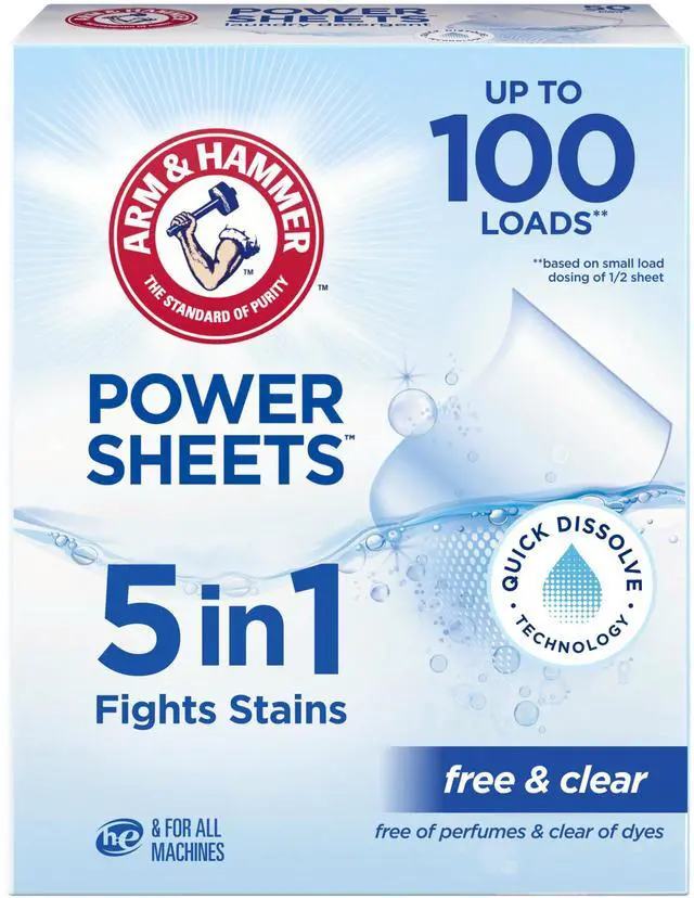 Main image of 5in1 Power Sheets Laundry Detergent, Free & Clear, 50 Count, up to 100 Small Loads
