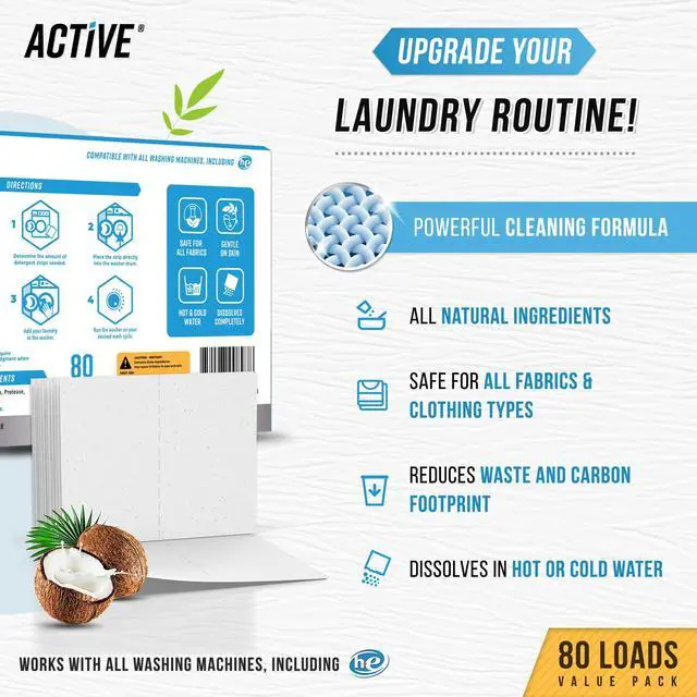 Alt view image 2 of 5 - Laundry Detergent Sheets Eco Washing Strips - 80 Loads, Liquidless Fresh Scented Clothes Washer Sheet, Zero Waste Travel Laundry Strip, Dissolvable Space Saving Sheets for HE - Linen Scent
