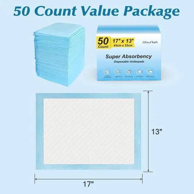 Alt view image 2 of 7 - Super Absorbency Disposable Diaper Pads for Baby, Puppy and Adults, Disposable Changing Underpads for Baby, 50 Count, 17 x 13''