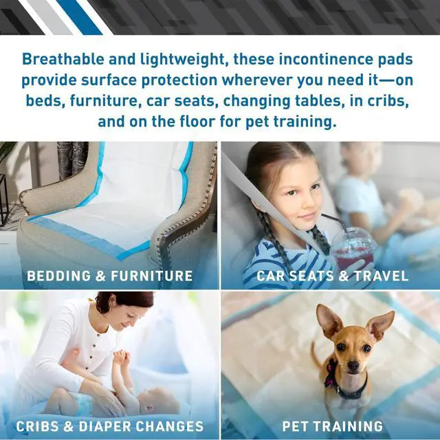 Alt view image 3 of 7 - Disposable Incontinence Underpads, Standard Absorbency, 23" x 36", 10 Pads