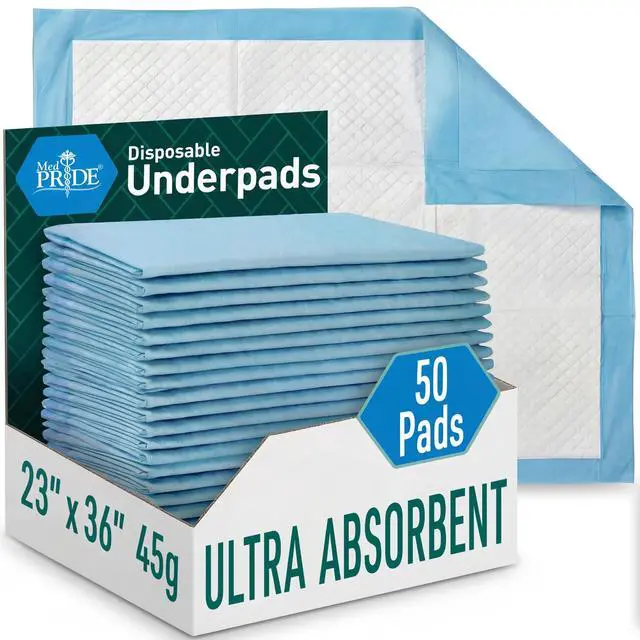 Main image of Disposable Chux Pads 23in X 36in, Super Absorbent Bed Pads for Incontinence, Underpads for Adults, Kids, Pets (50 Count (Pack of 1) Blue/White)