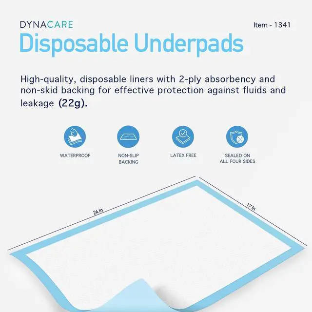 Alt view image 2 of 7 - Disposable UnderPad, 17" x 24", 22g, 100 Count, Medical-Grade Incontinence Bed Pad to Protect Sheet, Mattresses, and Furniture