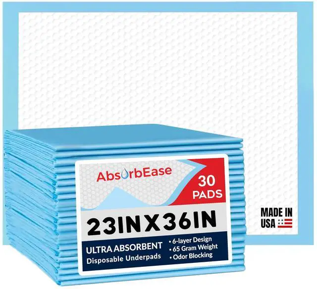 Main image of Disposable Underpads 23'' X 36'' (30-Count) Incontinence Pads, Chux, Bed Covers, Puppy Training | Thick, Super Absorbent Protection for Kids, Adults, Elderly | Liquid, Urine, Accidents