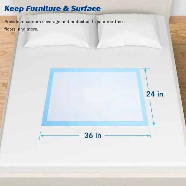 Alt view image 6 of 7 - Disposable Underpads 24" x 36" Incontinence Bed Pads 25Count Chux Pee Pads Heavy Absorbency Furniture & Surface Protection, for Kids, Adults, Elderly, Pets