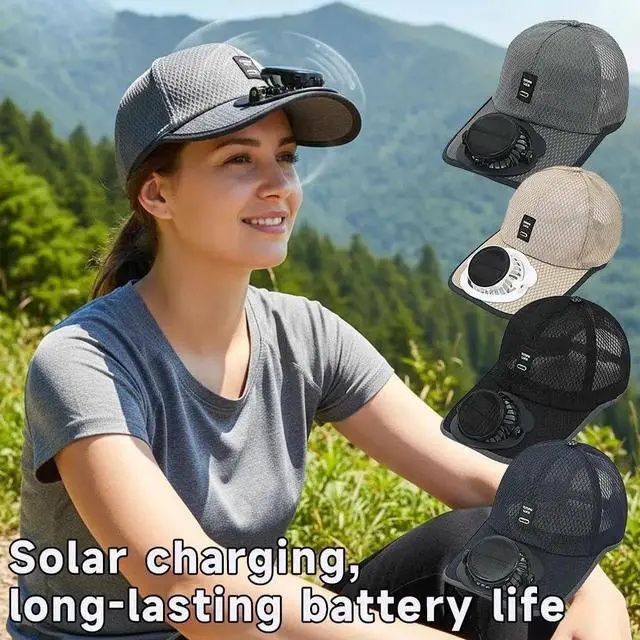 Alt view image 3 of 7 - Men Women Solar Powered Fan Hat Cooling Baseball Hat Fishing Camping Beach Hats with Solar Fans Summer USB Charging Sun Hats Black