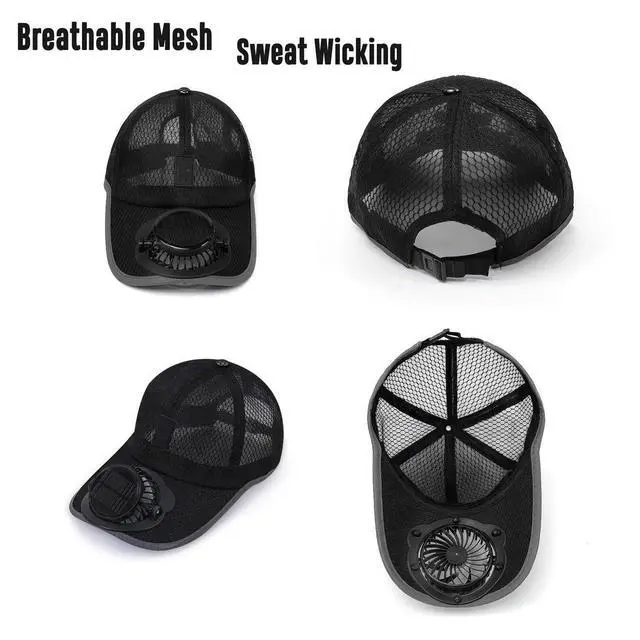 Alt view image 5 of 7 - Men Women Solar Powered Fan Hat Cooling Baseball Hat Fishing Camping Beach Hats with Solar Fans Summer USB Charging Sun Hats Black