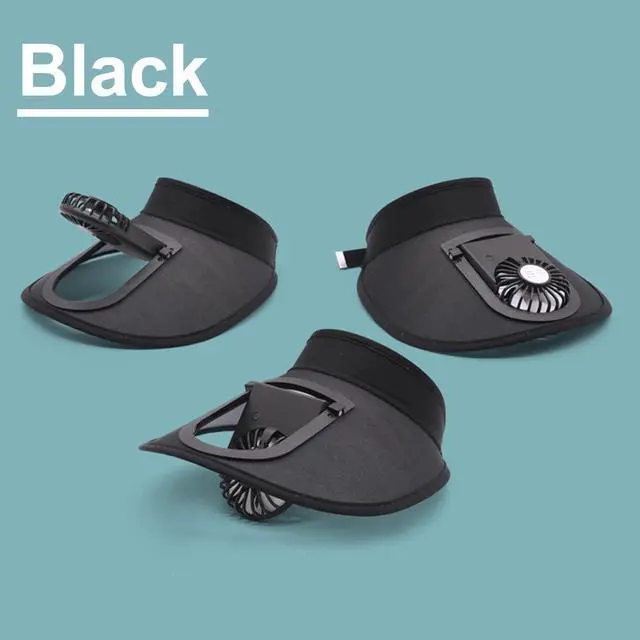 Alt view image 3 of 7 - Sun Visors Hat with Fan for Women - Fan Visor Hat - Three Gear Mediation and Large Area Sun Protection, Adjustable Elastic Buckle (Black)