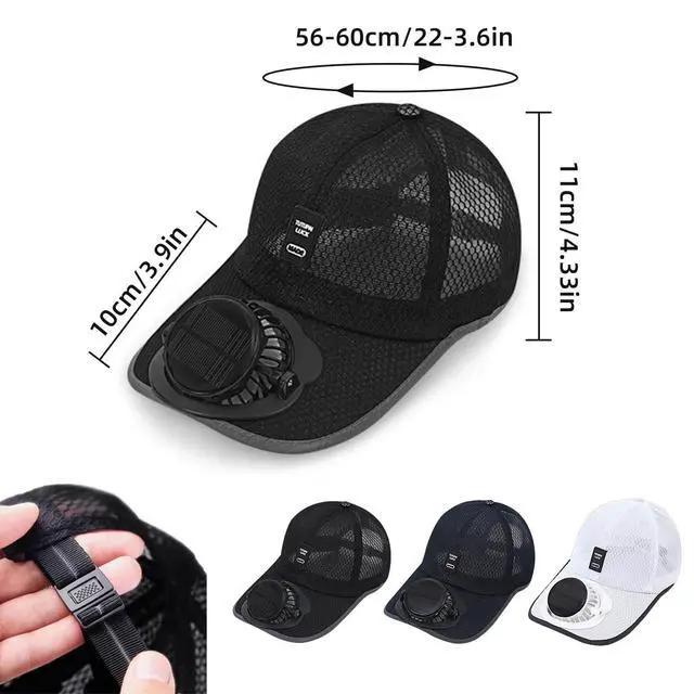 Alt view image 6 of 7 - Men Women Solar Powered Fan Hat Cooling Baseball Hat Fishing Camping Beach Hats with Solar Fans Summer USB Charging Sun Hats Black