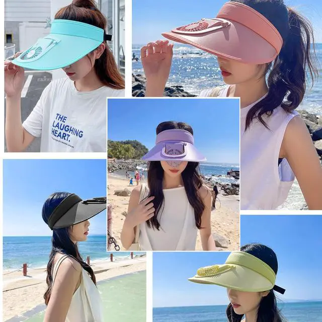 Alt view image 7 of 7 - Sun Visors Hat with Fan for Women - Fan Visor Hat - Three Gear Mediation and Large Area Sun Protection, Adjustable Elastic Buckle (Black)