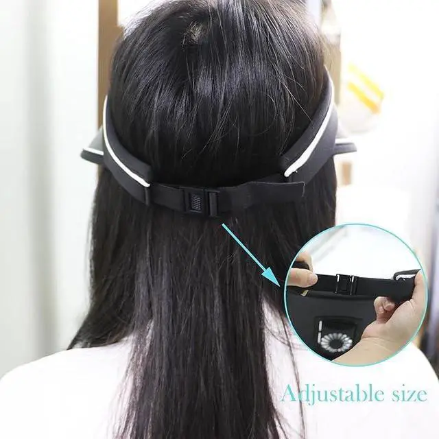 Alt view image 2 of 6 - Sun Visor Hats with Fan-Three Temp Settings Visors for Women/Men/Kids Adjustable Elastic Buckle (US, Numeric, 7 1/8, 7 3/4, Black)