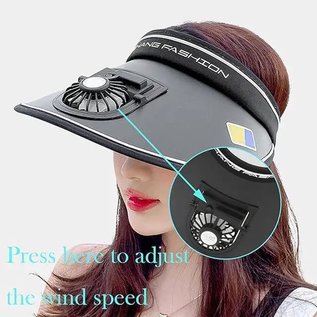 Alt view image 4 of 6 - Sun Visor Hats with Fan-Three Temp Settings Visors for Women/Men/Kids Adjustable Elastic Buckle (US, Numeric, 7 1/8, 7 3/4, Black)