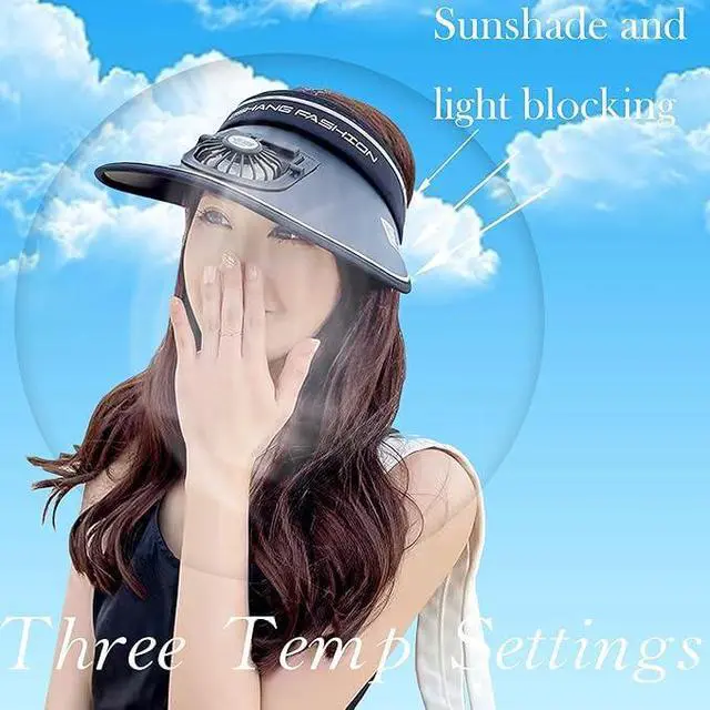 Alt view image 3 of 6 - Sun Visor Hats with Fan-Three Temp Settings Visors for Women/Men/Kids Adjustable Elastic Buckle (US, Numeric, 7 1/8, 7 3/4, Black)