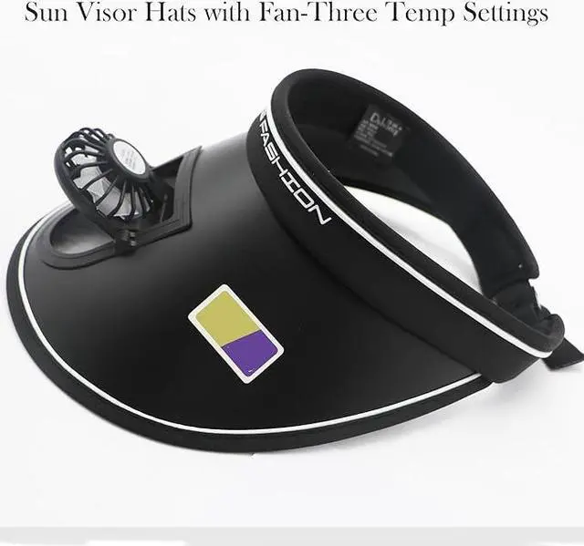 Alt view image 5 of 6 - Sun Visor Hats with Fan-Three Temp Settings Visors for Women/Men/Kids Adjustable Elastic Buckle (US, Numeric, 7 1/8, 7 3/4, Black)