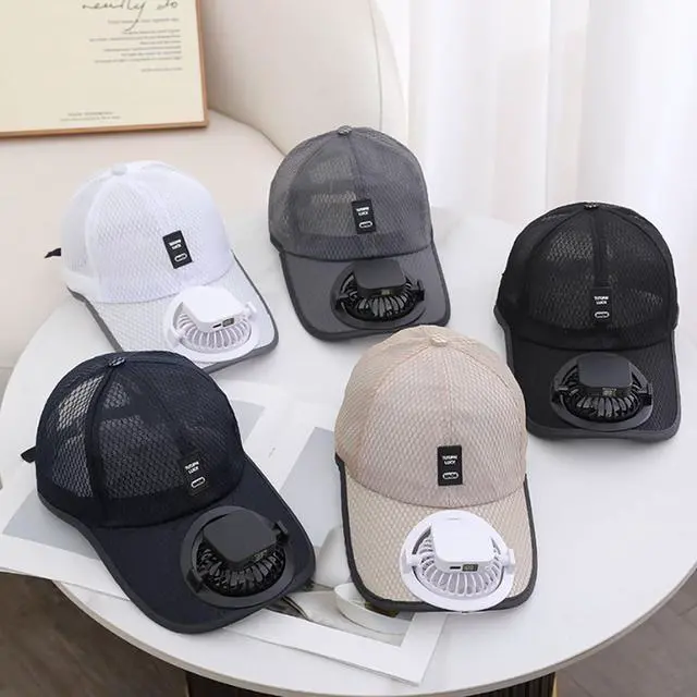 Alt view image 7 of 7 - Solar Powered Fan Baseball Cap Mesh Summer Outdoor Beach Sun Hats for Men Women Cool Fan UV Protection Camping Fishing Cap UPF 50+ Wide Brim Dad Trucker Cap Tennis Golf Sun Visor Cycling Running Hat