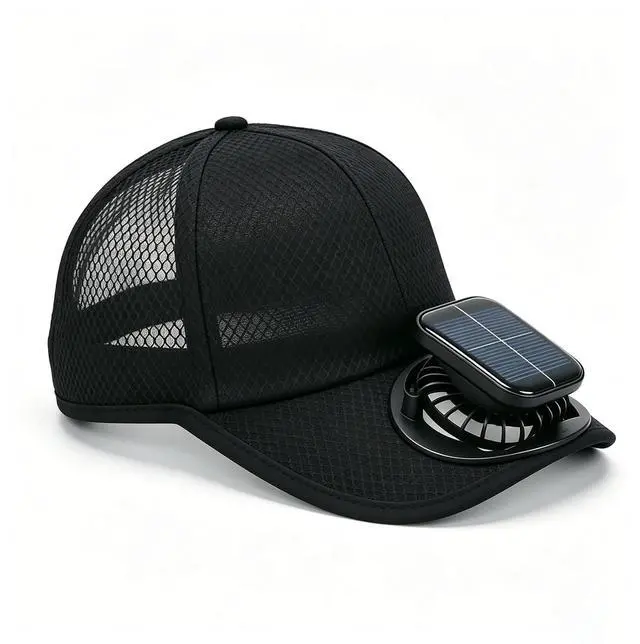Main image of Men Women Solar Powered Fan Hat Cooling Baseball Hat Perfect for Watching Soccer Matches, Summer Beach Fishing Camping Sun Hat Black