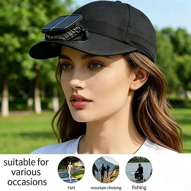 Alt view image 5 of 6 - Men Women Solar Powered Fan Hat Cooling Baseball Hat Perfect for Watching Soccer Matches, Summer Beach Fishing Camping Sun Hat Black