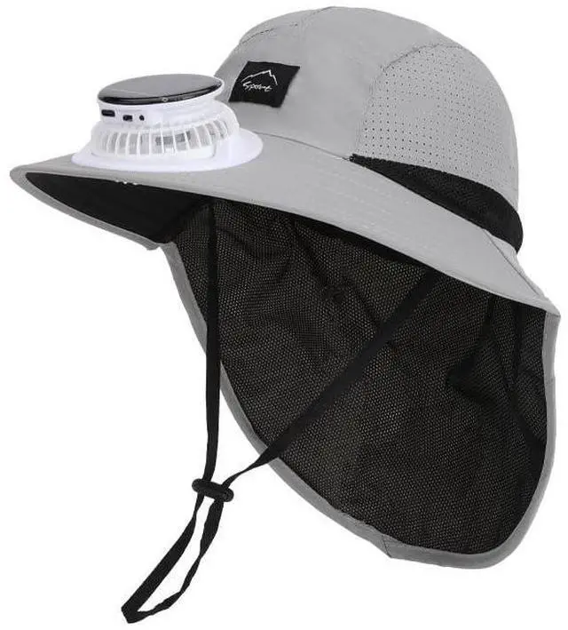 Main image of Kids Boys Girls Solar Powered Fan Hat Wide Brim Beach Fishing Sun Hat Solar Fan/USB Charging Sunhat Summer Cooling Fan Hats Dark Grey