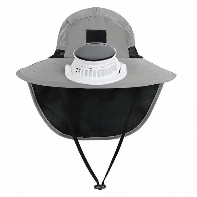 Alt view image 2 of 7 - Kids Boys Girls Solar Powered Fan Hat Wide Brim Beach Fishing Sun Hat Solar Fan/USB Charging Sunhat Summer Cooling Fan Hats Dark Grey