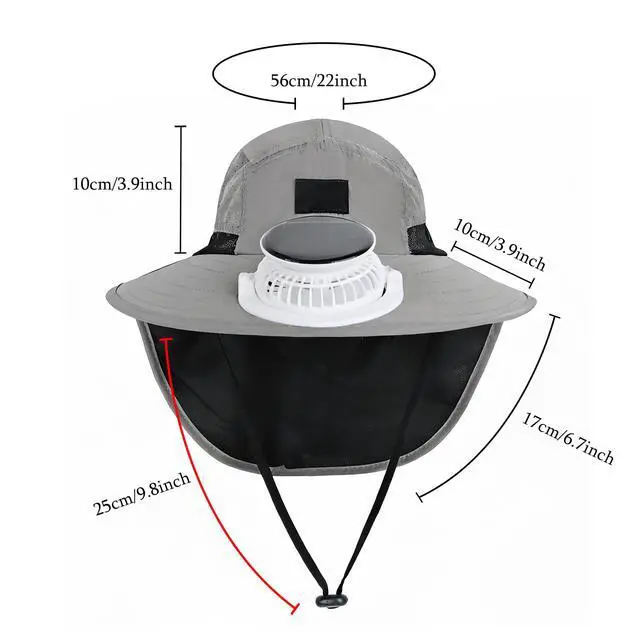 Alt view image 5 of 7 - Kids Boys Girls Solar Powered Fan Hat Wide Brim Beach Fishing Sun Hat Solar Fan/USB Charging Sunhat Summer Cooling Fan Hats Dark Grey