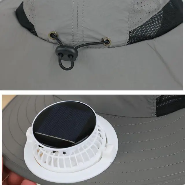 Alt view image 6 of 7 - Kids Boys Girls Solar Powered Fan Hat Wide Brim Beach Fishing Sun Hat Solar Fan/USB Charging Sunhat Summer Cooling Fan Hats Dark Grey