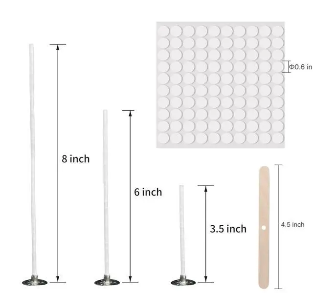 Alt view image 2 of 6 - 300Pcs Functional Smokeless Candle Wicks - Pre Waxed Cotton Wick with Metal Sustainer Tabs for Pillar Candle Making and DIY, 9cm/3.5in, 15cm/6in, 20cm/8in