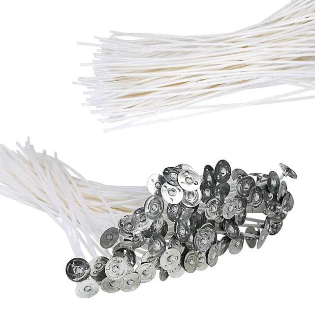 Alt view image 3 of 6 - 300Pcs Functional Smokeless Candle Wicks - Pre Waxed Cotton Wick with Metal Sustainer Tabs for Pillar Candle Making and DIY, 9cm/3.5in, 15cm/6in, 20cm/8in