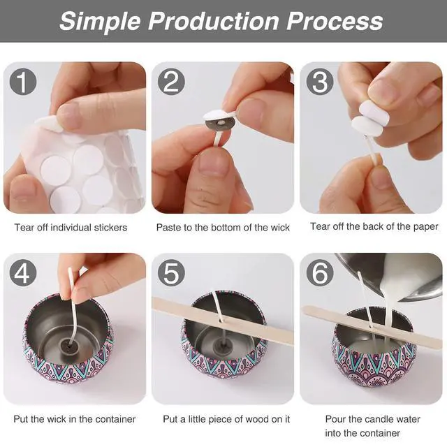 Alt view image 4 of 6 - 300Pcs Functional Smokeless Candle Wicks - Pre Waxed Cotton Wick with Metal Sustainer Tabs for Pillar Candle Making and DIY, 9cm/3.5in, 15cm/6in, 20cm/8in