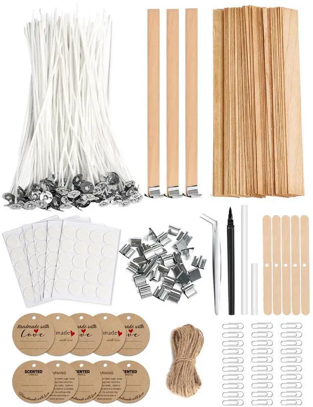Main image of 130 Pcs Candle Wicks for Candle Making Kit: 100 Cotton & 30 Wood Wicks with Complete Tool Set (Wick Holders, Wick Stickers, Candle Tabs, Tweezers, Pen), for Soy Beeswax DIY Candles