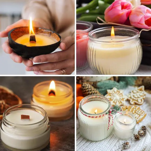 Alt view image 6 of 7 - 130 Pcs Candle Wicks for Candle Making Kit: 100 Cotton & 30 Wood Wicks with Complete Tool Set (Wick Holders, Wick Stickers, Candle Tabs, Tweezers, Pen), for Soy Beeswax DIY Candles