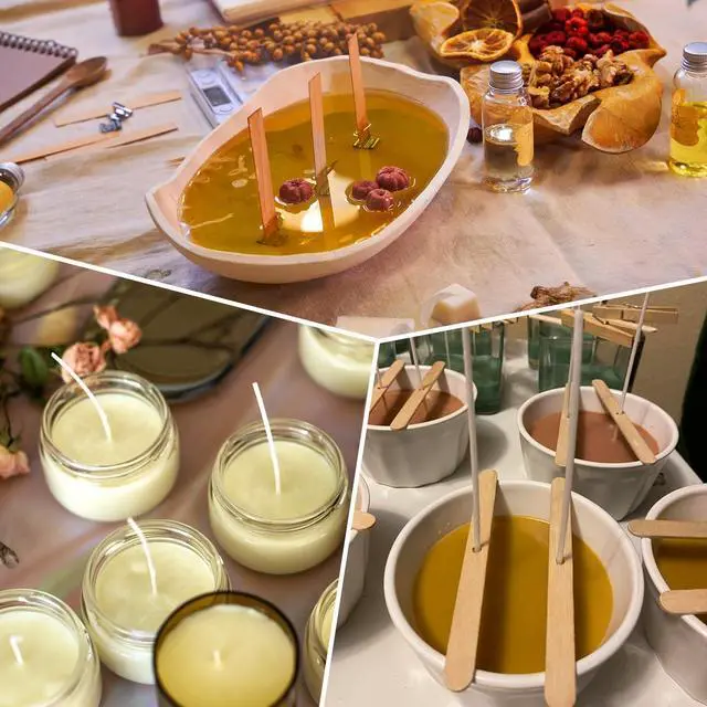 Alt view image 7 of 7 - 130 Pcs Candle Wicks for Candle Making Kit: 100 Cotton & 30 Wood Wicks with Complete Tool Set (Wick Holders, Wick Stickers, Candle Tabs, Tweezers, Pen), for Soy Beeswax DIY Candles