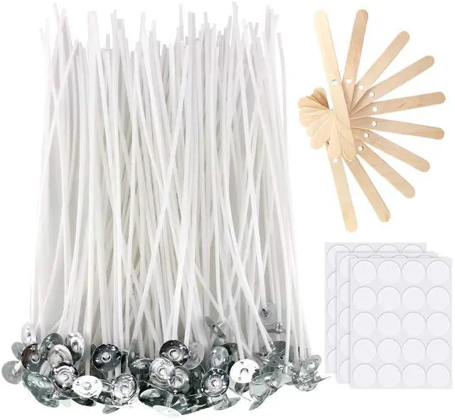 Main image of Candle Wicks, 100Pcs 6-Inch Cotton Wicks with 30 Stickers & 10 Centering Tools | Complete Candle Making Supplies Kit for Soy Beeswax, Candle in Jar, DIY Starter Kit
