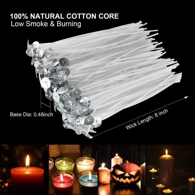 Alt view image 2 of 6 - Candle Wicks, 100Pcs 6-Inch Cotton Wicks with 30 Stickers & 10 Centering Tools | Complete Candle Making Supplies Kit for Soy Beeswax, Candle in Jar, DIY Starter Kit