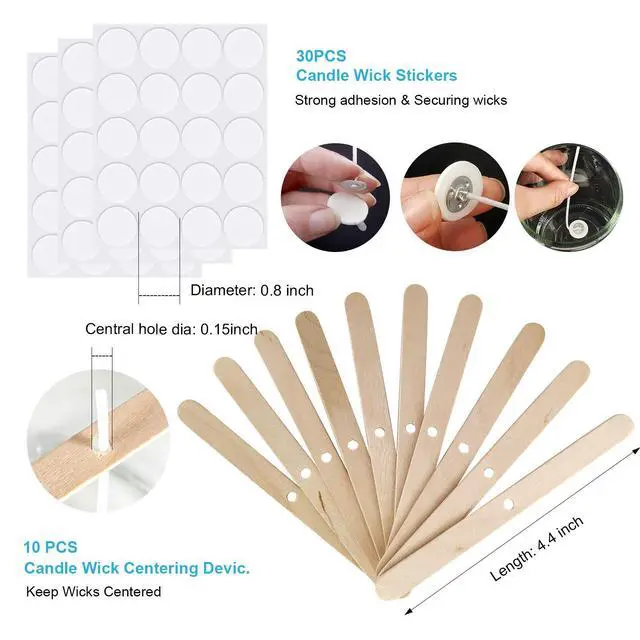 Alt view image 3 of 6 - Candle Wicks, 100Pcs 6-Inch Cotton Wicks with 30 Stickers & 10 Centering Tools | Complete Candle Making Supplies Kit for Soy Beeswax, Candle in Jar, DIY Starter Kit