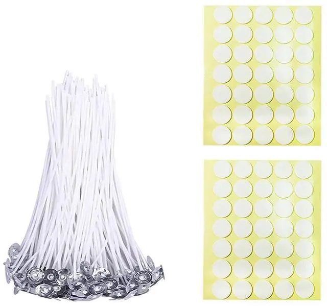 Main image of Candle Cotton Wicks 4 Inch 50pcs with Stickers Short Candle Making Wicks and Double Sided Stickers for Making DIY