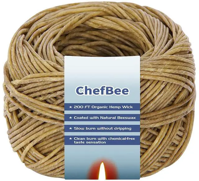 Main image of 200FT Organic Hemp Wick with Natural Beeswax Coating | Standard 1.1mm Size, Natural Material, Slow and Steady Burn, No Dripping, Ideal for Lighters and Candle Making