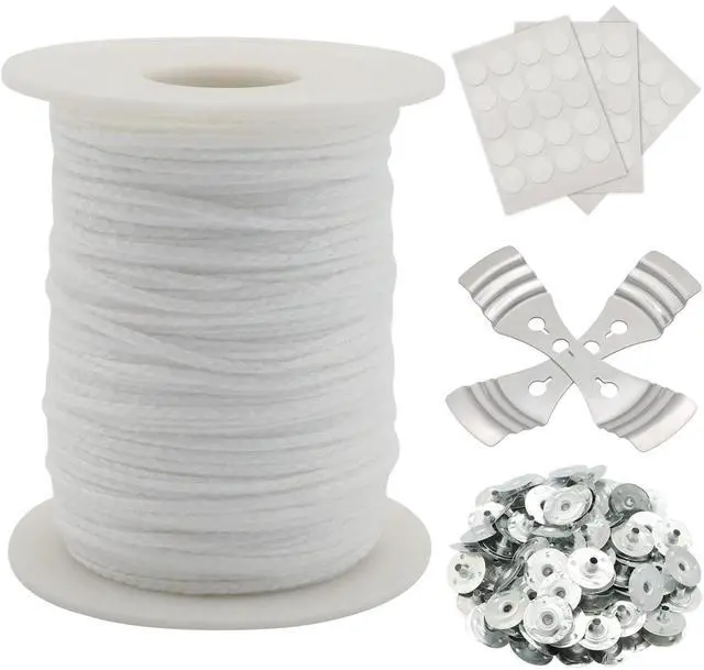 Main image of Candle Wick Roll, 200 Ft 24 PLY Braided Wick Spool, 2 Pcs Metal Candle Wick Holders,100 Pcs Metal Sustainer Tabs, 60 pcs Candle Thread Stickers for Candle DIY Craft Making