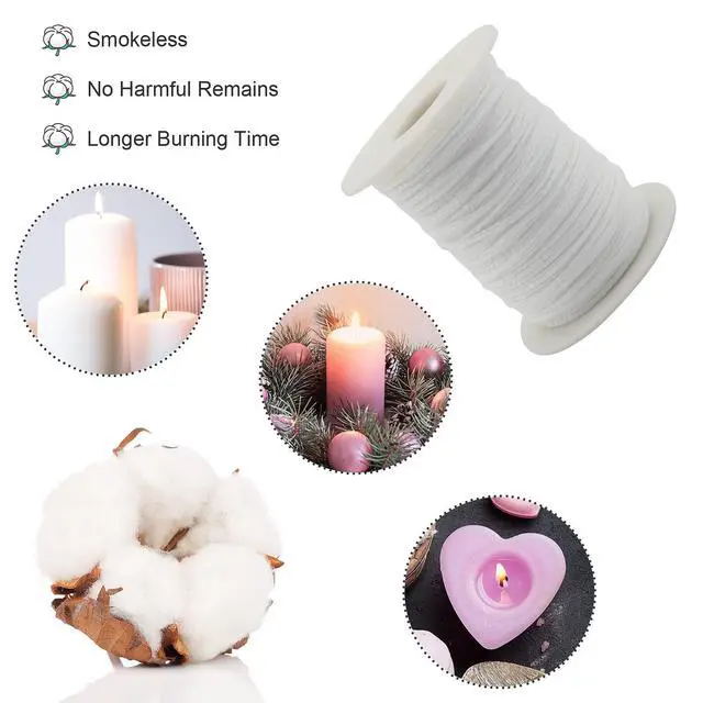 Alt view image 3 of 7 - Candle Wick Roll, 200 Ft 24 PLY Braided Wick Spool, 2 Pcs Metal Candle Wick Holders,100 Pcs Metal Sustainer Tabs, 60 pcs Candle Thread Stickers for Candle DIY Craft Making
