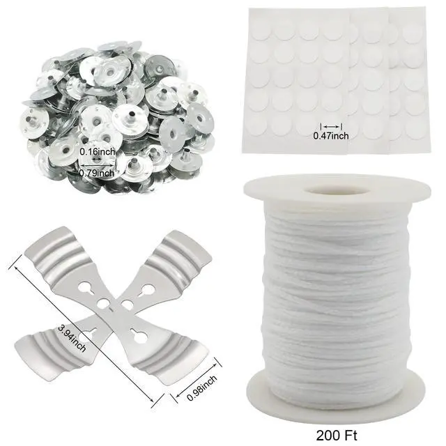 Alt view image 2 of 7 - Candle Wick Roll, 200 Ft 24 PLY Braided Wick Spool, 2 Pcs Metal Candle Wick Holders,100 Pcs Metal Sustainer Tabs, 60 pcs Candle Thread Stickers for Candle DIY Craft Making