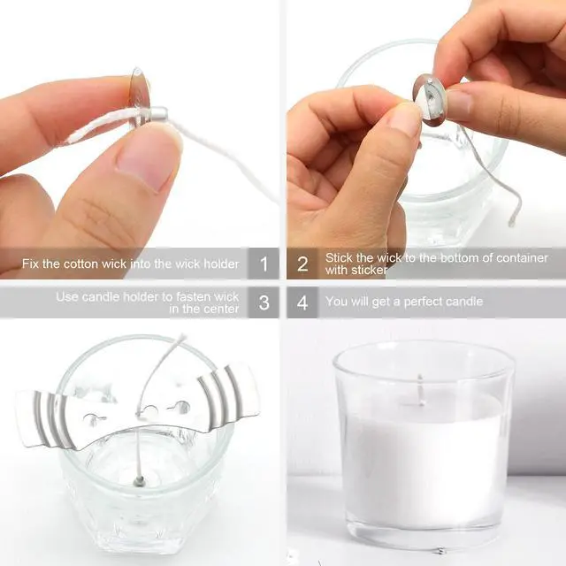Alt view image 4 of 7 - Candle Wick Roll, 200 Ft 24 PLY Braided Wick Spool, 2 Pcs Metal Candle Wick Holders,100 Pcs Metal Sustainer Tabs, 60 pcs Candle Thread Stickers for Candle DIY Craft Making