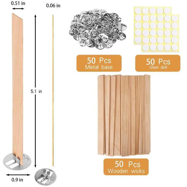 Alt view image 2 of 6 - 150 Pcs Thickned Wooden Candle Wicks. 5.1 X 0.5 X 0.06 Inch Upgrade Crackling Wooden Wicks, Long Lasting Smokeless Wood Wicks with Iron Standers, Wick Stickers, and Warning Labels- 50 Sets