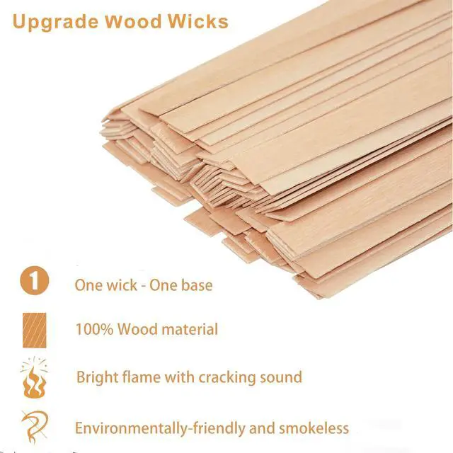 Alt view image 4 of 6 - 150 Pcs Thickned Wooden Candle Wicks. 5.1 X 0.5 X 0.06 Inch Upgrade Crackling Wooden Wicks, Long Lasting Smokeless Wood Wicks with Iron Standers, Wick Stickers, and Warning Labels- 50 Sets