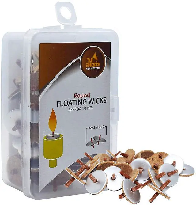 Main image of Pre-Assembled Round Floating Wicks - 50 Count - Cotton Wicks and Cork Disc Holders for Oil Cups