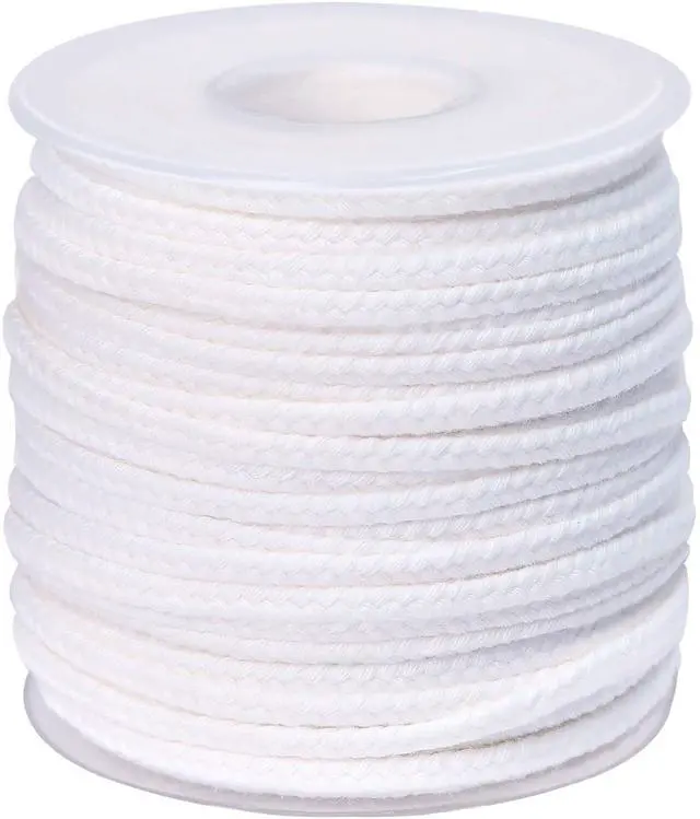 Main image of 131 ft Braided Cotton Wicks 60 PLY for 6" Candle Pillars, Paraffin, Soy, Beeswax Candle Making, 200 PCS Wick Sustainer Tabs 14mm