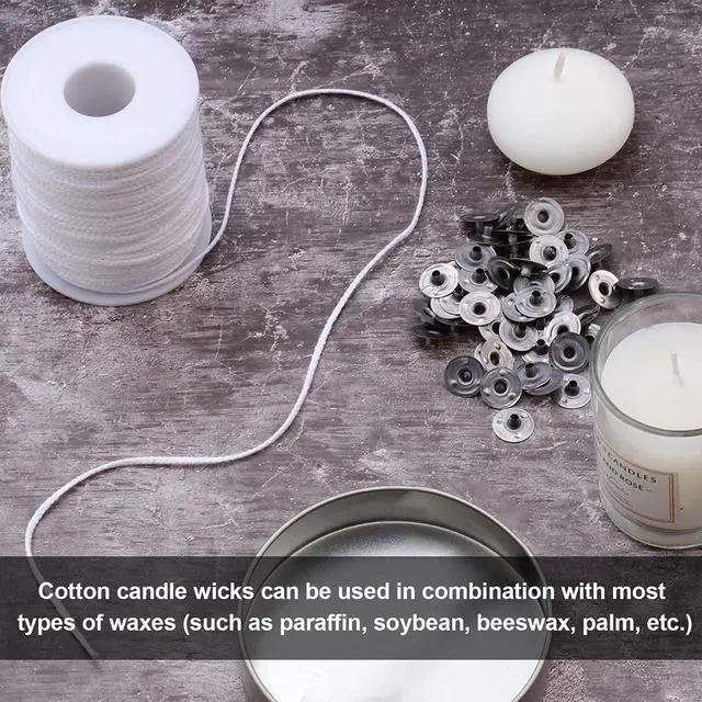 Alt view image 3 of 7 - 131 ft Braided Cotton Wicks 60 PLY for 6" Candle Pillars, Paraffin, Soy, Beeswax Candle Making, 200 PCS Wick Sustainer Tabs 14mm