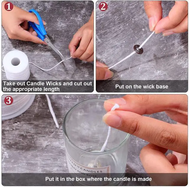 Alt view image 4 of 7 - 131 ft Braided Cotton Wicks 60 PLY for 6" Candle Pillars, Paraffin, Soy, Beeswax Candle Making, 200 PCS Wick Sustainer Tabs 14mm