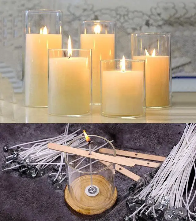 Alt view image 5 of 7 - 131 ft Braided Cotton Wicks 60 PLY for 6" Candle Pillars, Paraffin, Soy, Beeswax Candle Making, 200 PCS Wick Sustainer Tabs 14mm