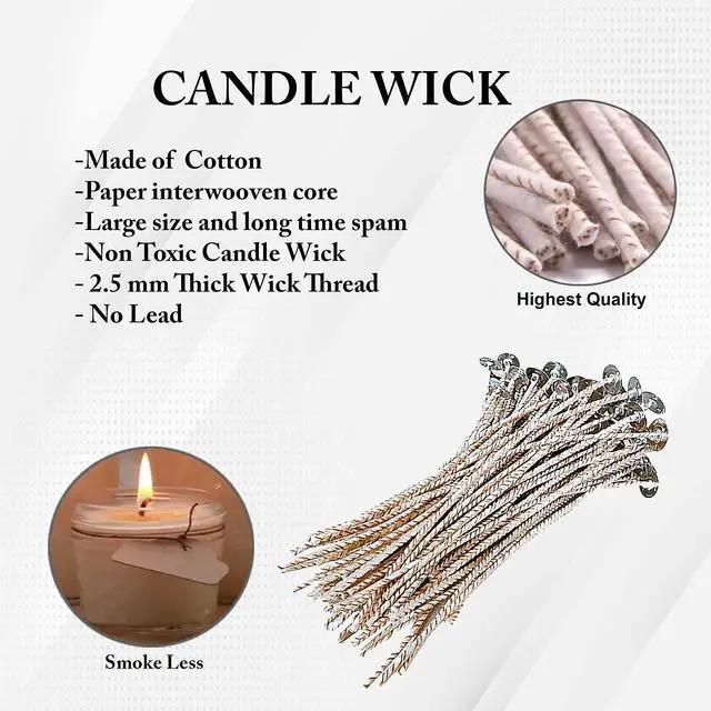Alt view image 5 of 7 - 100pcs ECO 2 Wicks for Soy Candles, 6 inch Pre-Waxed Candle Wick for Candle Making,Thick Candle Wick with Base