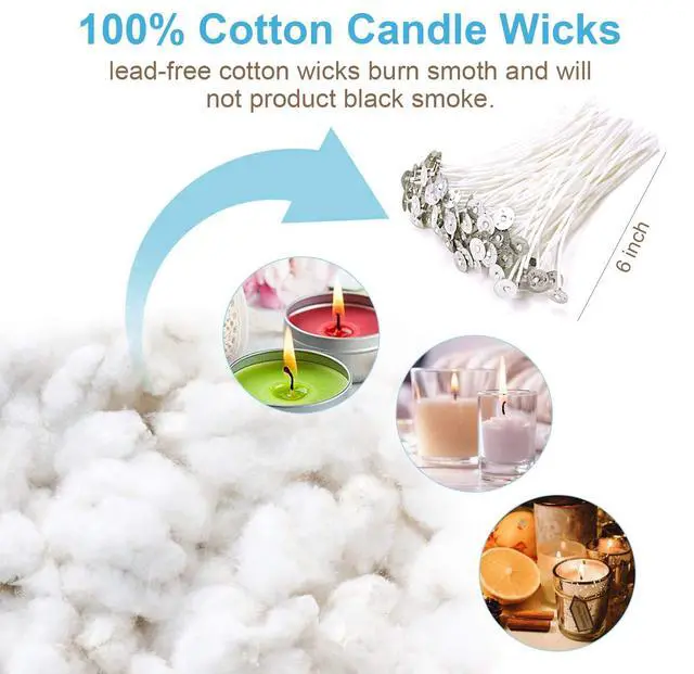 Alt view image 2 of 7 - 100pcs Candle Cotton Wicks, 6 Inch Candle Wicks for Candle Making | ECO-FRIENDLY 100% Cotton, Low Smoke Pre-Waxed, Lead-Free, Suitable for Soy, Beeswax, Palm, Coconut, Paraffin
