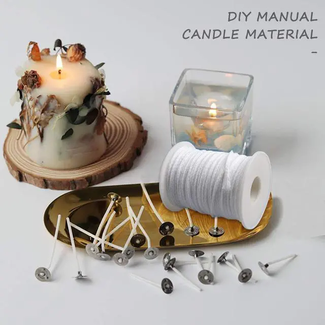 Alt view image 5 of 6 - 200 Ft Cotton Candle Wick Roll with 100 Metal Sustainer Tabs | 24-Ply Braided Cotton Wick, Cut-To-Size Spool, Stable Burn, Durable Metal Tabs, Ideal For Diy Candle Making